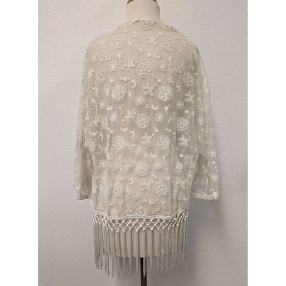 Amber Shu White Floral Lace Fringe Open Top sz L Western Romantic Fairy Bridal - Picture 5 of 11
